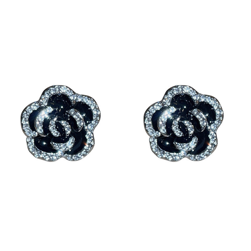 Copper Rhinestone Flower Earrings